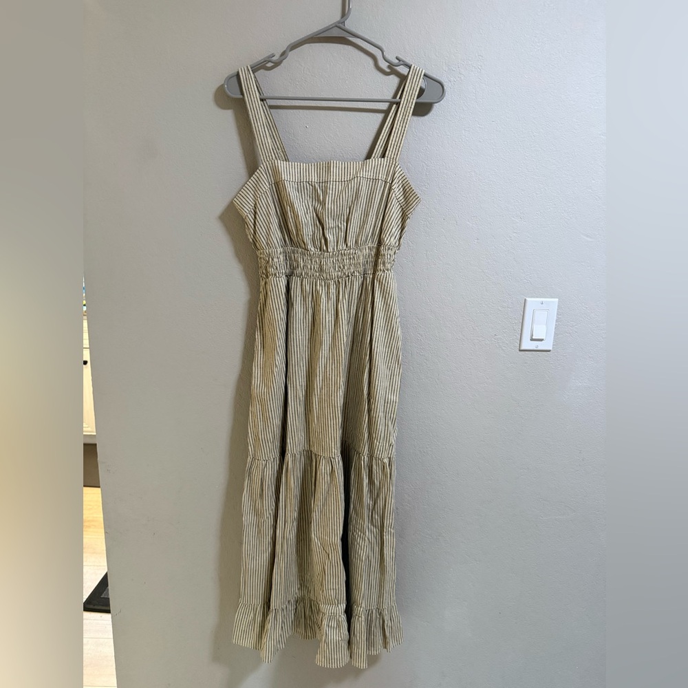 Toad&Co Striped Smocked Midi Dress Hemp TENCEL Blend Size S